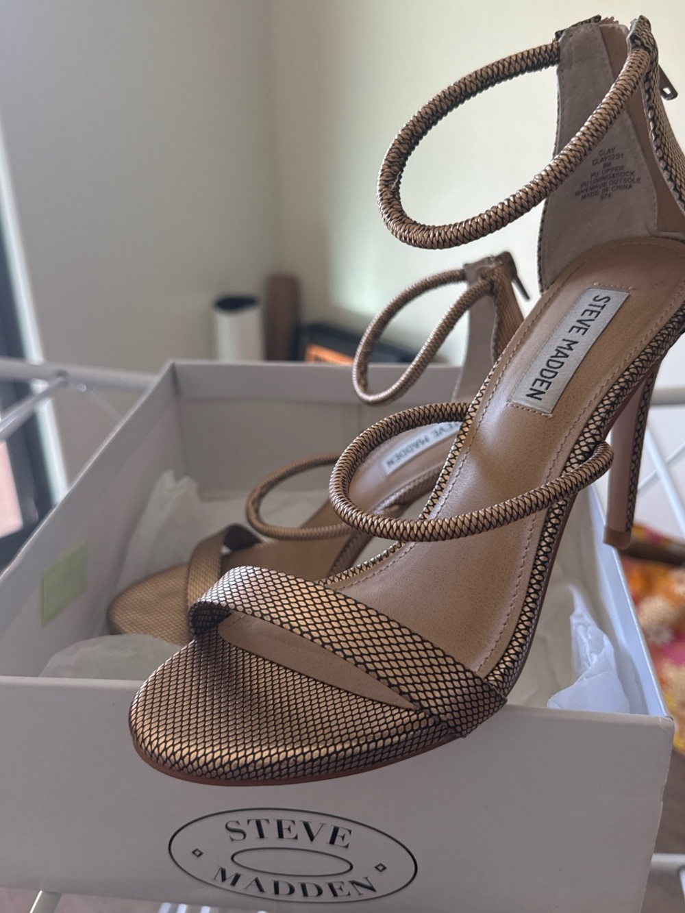 Steve Madden Metallic Bronze Strappy Stiletto Sandals